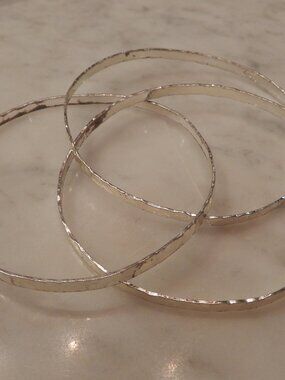 Three Interlocked Hand Hammered Sterling Silver Vintage Bangle Bracelets